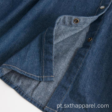 Camisa jeans masculina respirável de manga longa com botão da moda